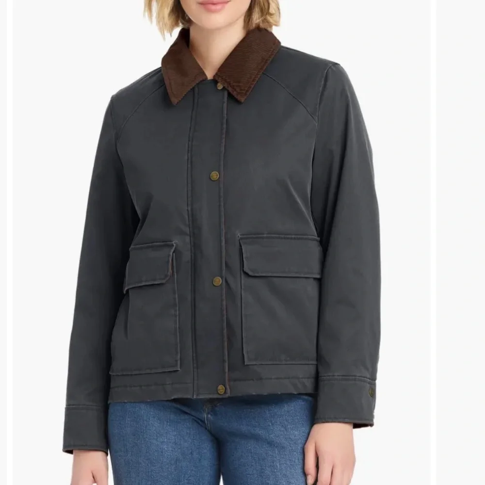 MODERN SUPPLY BY SANCTUARY HOODED WAXED JACKET BARN CHORE COAT CORDUROY‎ COLLAR - Picture 3 of 16